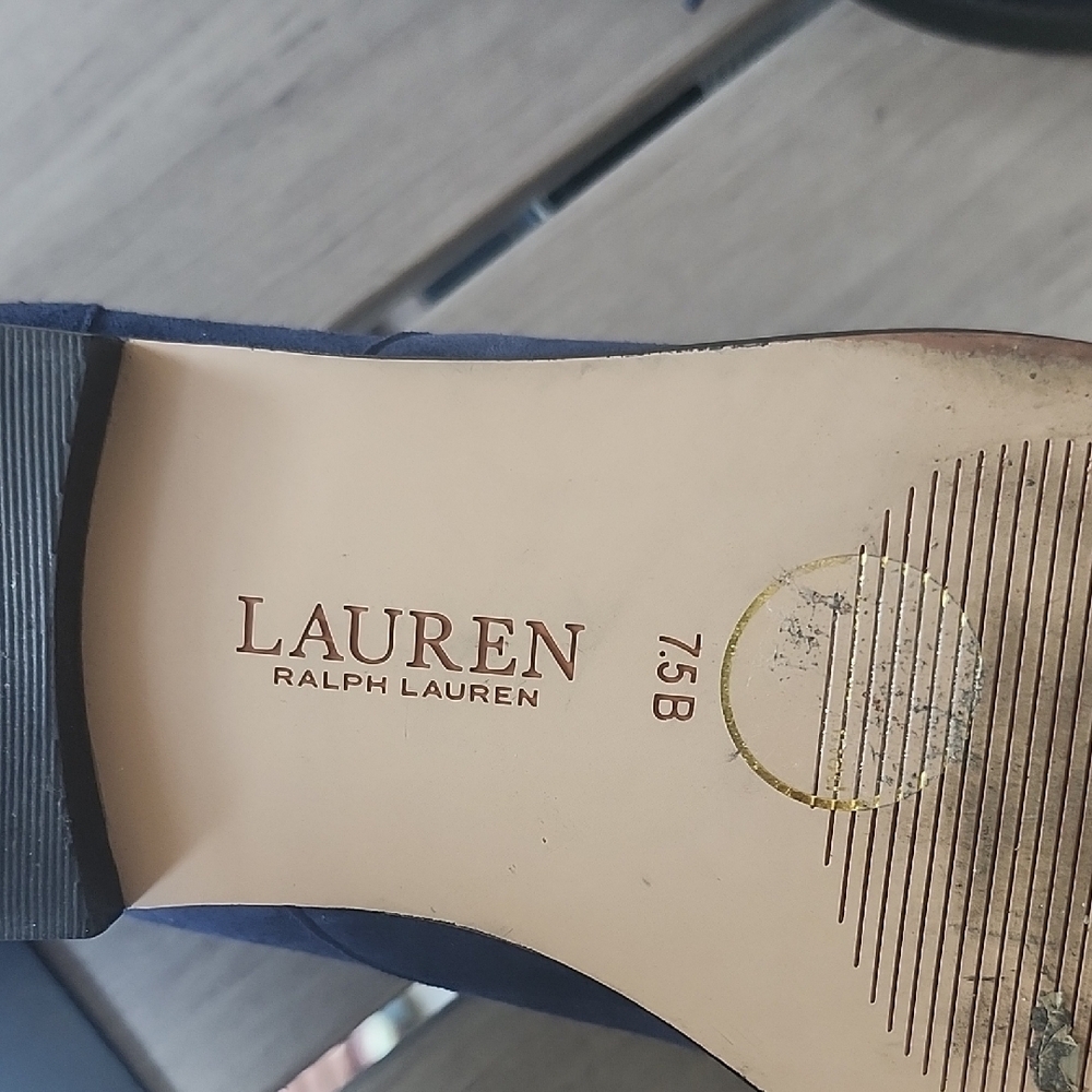 Lauren Ralph Lauren Navy Suede Lace-Up Moccasins - Classic Cap-Toe - Picture 9 of 13